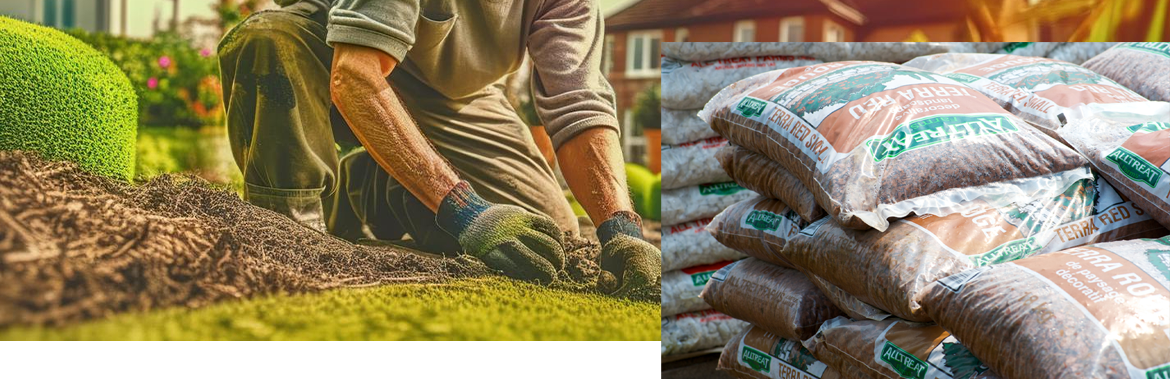 Man using soils and mulch on his home garden